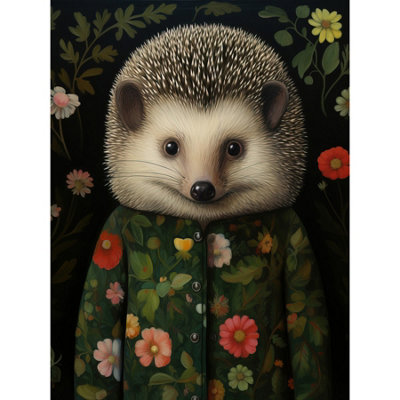 Artery8 Unframed Wall Art Hedgehog In Hedgerow Floral Jacket Cute Kids Bedroom12X16 Inch from B&Q