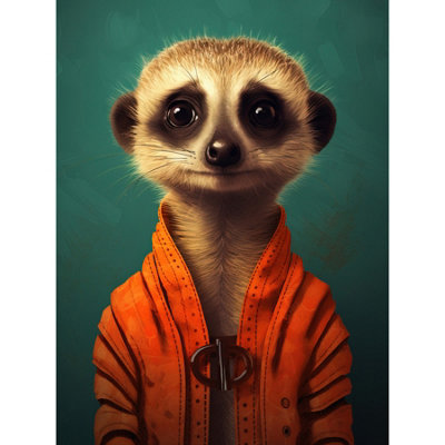 Artery8 Unframed Wall Art Meercat Portrait Orange Quilted Jacket On Teal Background Modern12X16 Inch from B&Q