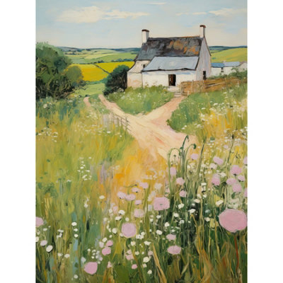 Artery8 Unframed Wall Art Country Farmhouse Cottage Scene Traditional Landscape Painting Meadows Countryside Summer12X16 Inch from B&Q