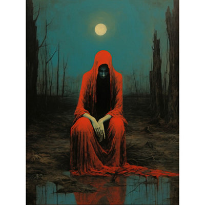 Artery8 Unframed Wall Art Charon In Red Cloak Beksinski Inspired Conceptual Artwork Full Moon Barren Landscape12X16 Inch from B&Q