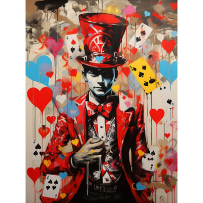 B&Q -  Unframed Wall Art The King Of Hearts Modern Magician Magical Artwork Playing Cards12X16 Inch