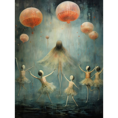 Artery8 Unframed Wall Art The Jellyfish Ballet Whimsical Surreal Underwater Dance12X16 Inch from B&Q