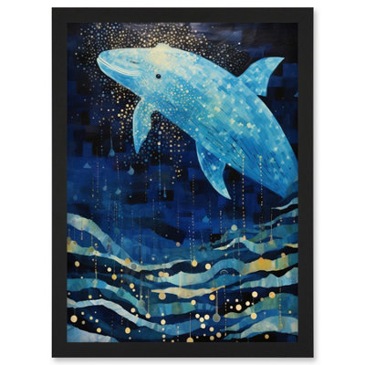 B&Q -  Blue Whale Breach In Winter Waters Moonlit Seascape Waves Wall Art PrintA4 Size
