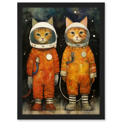 B&Q -  Cosmic Cats In Outer Space Moon Walk Fun Kids Bedroom Wall Art PrintA4 Size