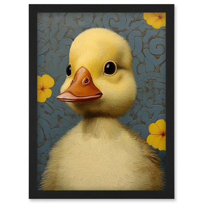 Artery8 Duckling With Flowers Oil Painting Kids Bedroom Baby Nursery Duck Wall Art PrintA4 Size from B&Q