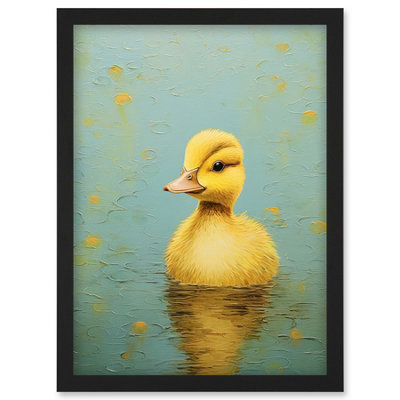 Artery8 Duckling On The Water Oil Painting Yellow And Duck Egg Blue Baby Wall Art PrintA4 Size from B&Q