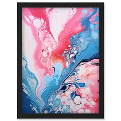 Artery8 Fluid Paint Acrylic Pouring Abstract Artwork Pink Blue Flowing Colours Wall Art PrintA4 Size from B&Q