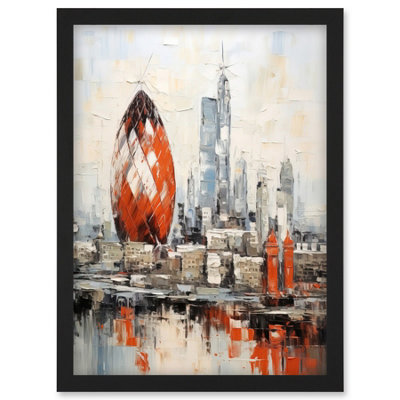 Artery8 London Skyline Abstract Oil Painting Thick Paint Red Gherkin Building River Thames England City Wall Art PrintA4 Size from B&Q