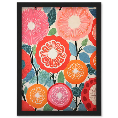 B&Q -  Pomegranate Tree Flowers In Bloom Mediterranean Bright Floral Abstract Wall Art PrintA4 Size