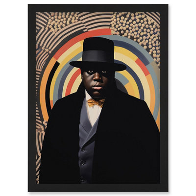 B&Q -  Rapper Portrait In Vintage 1930S Gangster Style Oil Painting Bulls Eye Bold Gangsta Rap Hip Hop Wall Art PrintA4 Size