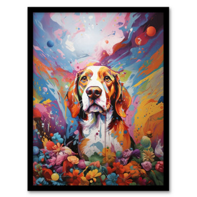 B&Q -  Beagle Dog Lover Gift Pet Portrait Colourful Sky Artwork Painting Wall Art PrintA4 Size