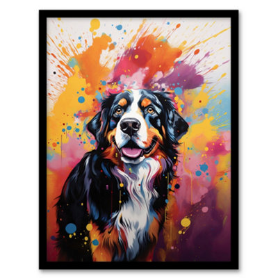 B&Q -  Bernese Mountain Dog Lover Gift Pet Portrait Orange Purple Blue Artwork Painting Wall Art PrintA4 Size