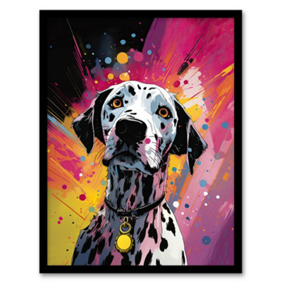 Artery8 Dalmatian Dog Lover Gift Pet Portrait Purple Orange Artwork Painting Wall Art PrintA4 Size from B&Q