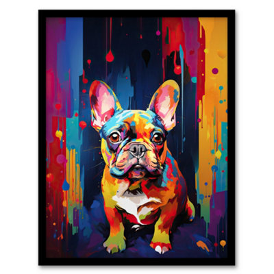 Artery8 French Bulldog Dog Lover Gift Pet Portrait Colourful Neon Artwork Painting Wall Art PrintA4 Size from B&Q