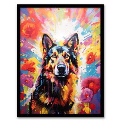 B&Q -  German Shepherd Dog Lover Gift Pet Portrait Colourful Bright Artwork Painting Wall Art PrintA4 Size