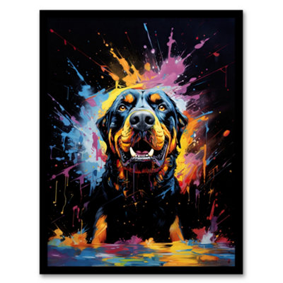 B&Q -  Rottweiler Dog Lover Gift Pet Portrait Blue Orange Purple Artwork Painting Wall Art PrintA4 Size