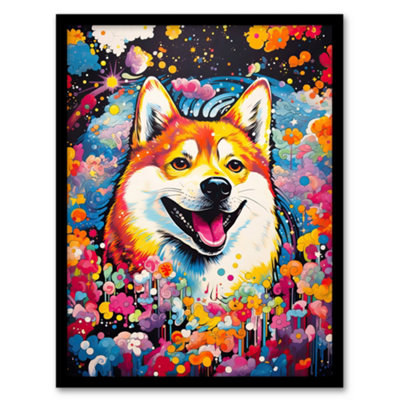 Artery8 Shiba Inu Dog Lover Gift Pet Portrait Colourful Artwork Painting Wall Art PrintA4 Size from B&Q
