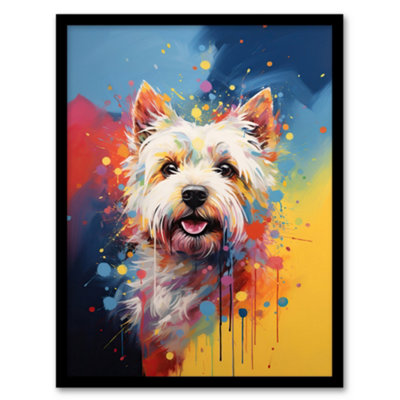 Artery8 West Highland Terrier Dog Lover Gift Pet Portrait Blue Yellow Orange Artwork Painting Wall Art PrintA4 Size from B&Q