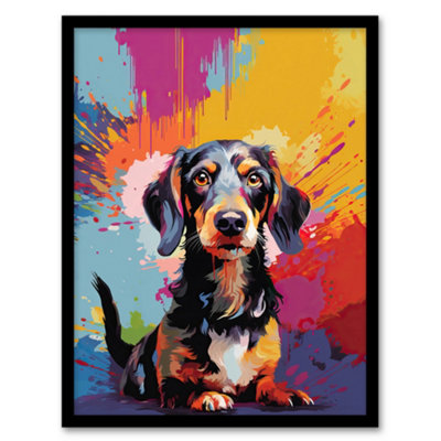 Artery8 Wirehaired Dachshund Dog Lover Gift Pet Portrait Colourful Artwork Painting Wall Art PrintA4 Size from B&Q