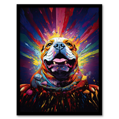 Artery8 Framed Wall Art Bulldog Dog Lover Gift Pet Portrait Colourful Artwork Painting12X16 Inch from B&Q