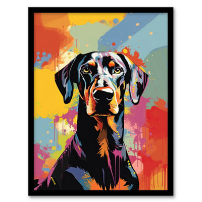 B&Q -  Doberman Dog Lover Gift Pet Abstract Painting 12X16" Framed Wall Art Print