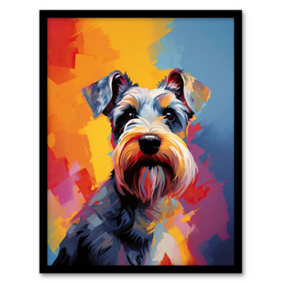 Artery8 Framed Wall Art Schnauzer Dog Lover Gift Pet Portrait Colourful Artwork Painting12X16 Inch from B&Q