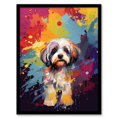 Artery8 Framed Wall Art Shih Tzu Dog Lover Gift Pet Portrait Colourful Artwork Painting12X16 Inch from B&Q