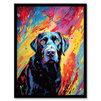 Artery8 Framed Wall Art Black Labrador Retriever Dog Lover Gift Pet Portrait Vibrant Colourful Artwork Painting12X16 Inch from B&Q