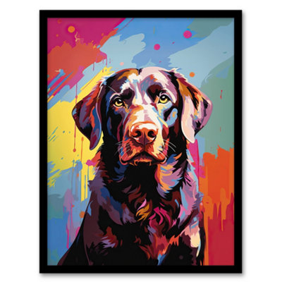Artery8 Framed Wall Art Chocolate Labrador Retriever Dog Lover Gift Pet Portrait Colourful Artwork Painting12X16 Inch from B&Q