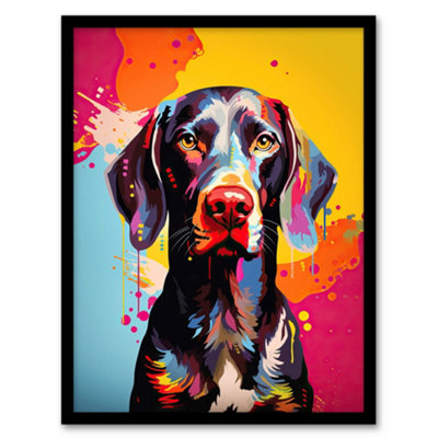 Artery8 Framed Wall Art Shorthaired German Pointer Dog Lover Gift Pet Portrait Colourful Artwork Painting12X16 Inch from B&Q