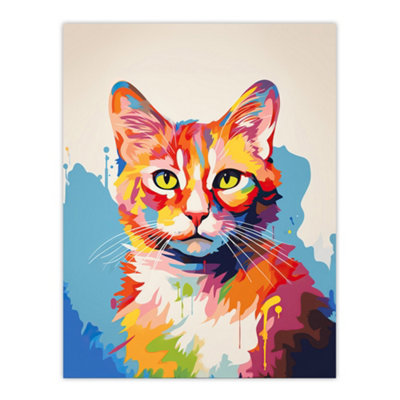 Artery8 Unframed Wall Art Ginger Cat Lover Gift Pet Portrait Colourful Artwork Painting12X16 Inch from B&Q