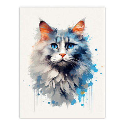 Artery8 Unframed Wall Art Grey Point Ragdoll With Blue Eyes Cat Lover Gift Pet Portrait Bright Artwork Painting12X16 Inch from B&Q