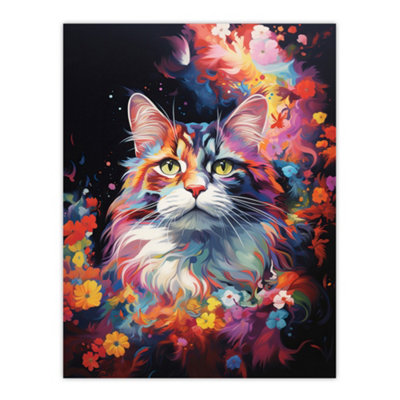 Artery8 Unframed Wall Art Norwegian Forest Cat Lover Gift Pet Portrait Colourful Artwork Painting12X16 Inch from B&Q