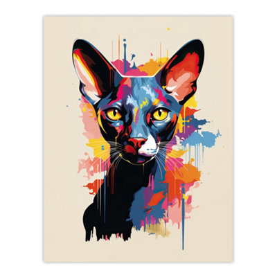 Artery8 Unframed Wall Art Shorthair Cat Lover Gift Pet Portrait Orange Blue Pink Artwork Painting12X16 Inch from B&Q