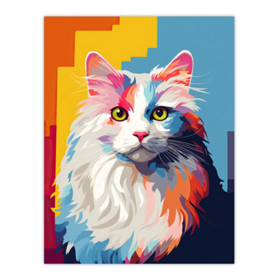Artery8 Unframed Wall Art Ragdoll Cat Lover Gift Pet Portrait Orange Blue Purple Artwork Painting12X16 Inch from B&Q
