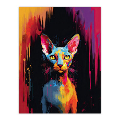 Artery8 Unframed Wall Art Sphynx Cat Lover Gift Pet Portrait Colourful Artwork Painting12X16 Inch from B&Q