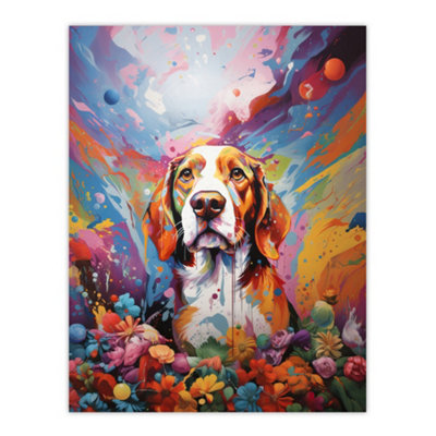 Artery8 Unframed Wall Art Beagle Dog Lover Gift Pet Portrait Colourful Sky Artwork Painting12X16 Inch from B&Q