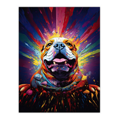 Artery8 Unframed Wall Art Bulldog Dog Lover Gift Pet Portrait Colourful Artwork Painting12X16 Inch from B&Q