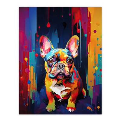 Artery8 Unframed Wall Art French Bulldog Dog Lover Gift Pet Portrait Colourful Neon Artwork Painting12X16 Inch from B&Q