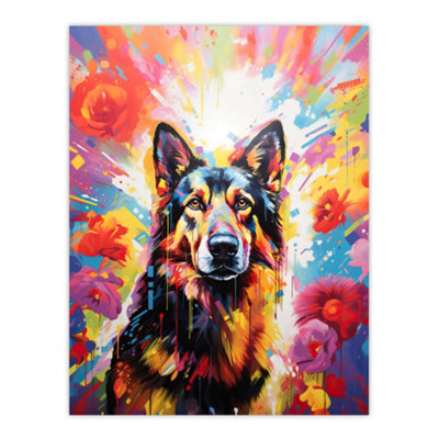 Artery8 Unframed Wall Art German Shepherd Dog Lover Gift Pet Portrait Colourful Bright Artwork Painting12X16 Inch from B&Q
