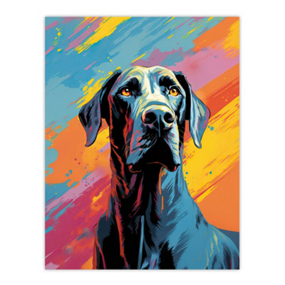 B&Q -  Unframed Wall Art Great Dane Dog Lover Gift Pet Portrait Pastel Colour Blue Orange Purple Artwork Painting12X16 Inch