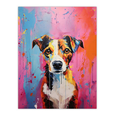 Artery8 Unframed Wall Art Jack Russell Dog Lover Gift Pet Portrait Baby Blue Pink Orange Artwork Painting12X16 Inch from B&Q