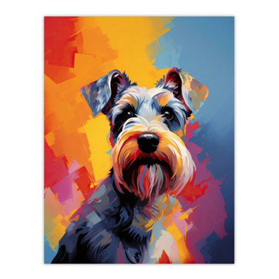 Artery8 Unframed Wall Art Schnauzer Dog Lover Gift Pet Portrait Colourful Artwork Painting12X16 Inch from B&Q