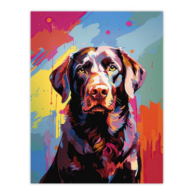 Artery8 Unframed Wall Art Chocolate Labrador Retriever Dog Lover Gift Pet Portrait Colourful Artwork Painting12X16 Inch from B&Q
