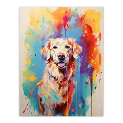 Artery8 Unframed Wall Art Cream Golden Retriever Dog Lover Gift Pet Portrait Colourful Artwork Painting12X16 Inch from B&Q