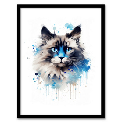 Artery8 Birman Cat Lovers Gift Watercolour Pet Portrait Painting Wall Art PrintA4 Size from B&Q