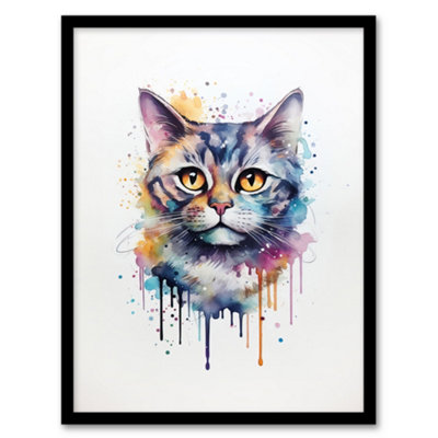Artery8 British Shorthair Cat Lovers Gift Watercolour Pet Portrait Painting Wall Art PrintA4 Size from B&Q