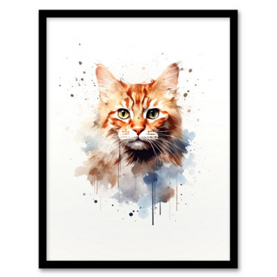 Artery8 Ginger Orange Cat Lovers Gift Watercolour Pet Portrait Painting Wall Art PrintA4 Size from B&Q