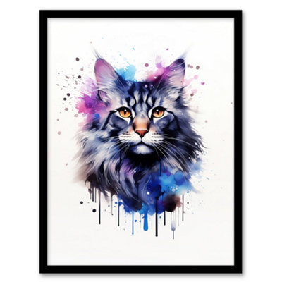 Artery8 Maine Cat Lovers Gift Watercolour Pet Portrait Painting Wall Art PrintA4 Size from B&Q