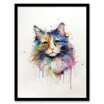 Artery8 Norwegian Forest Cat Lovers Gift Watercolour Pet Portrait Painting Wall Art PrintA4 Size from B&Q
